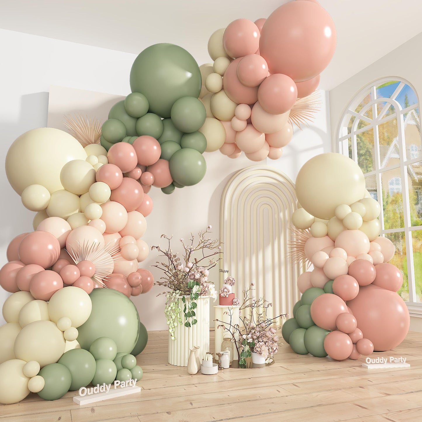 Ouddy Party 149Pcs Dusty Pink & Sage Green Balloon Arch Garland Kit – 18in, 12in, 10in & 5in Mix