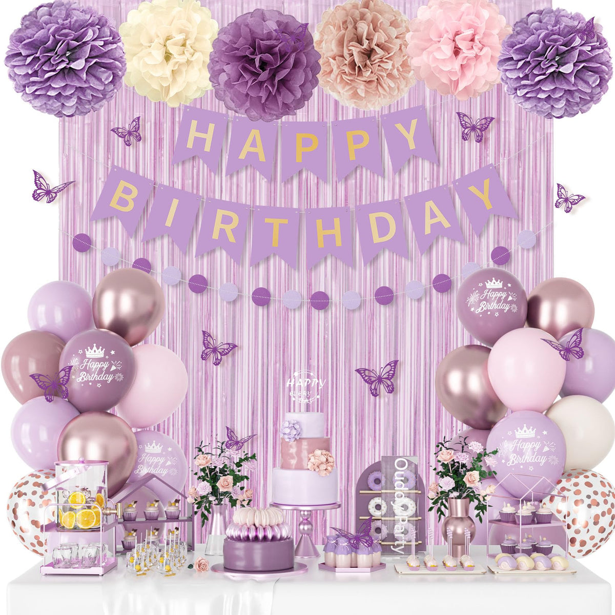 Ouddy Party Dusty Purple Birthday Decorations for Women & Girls