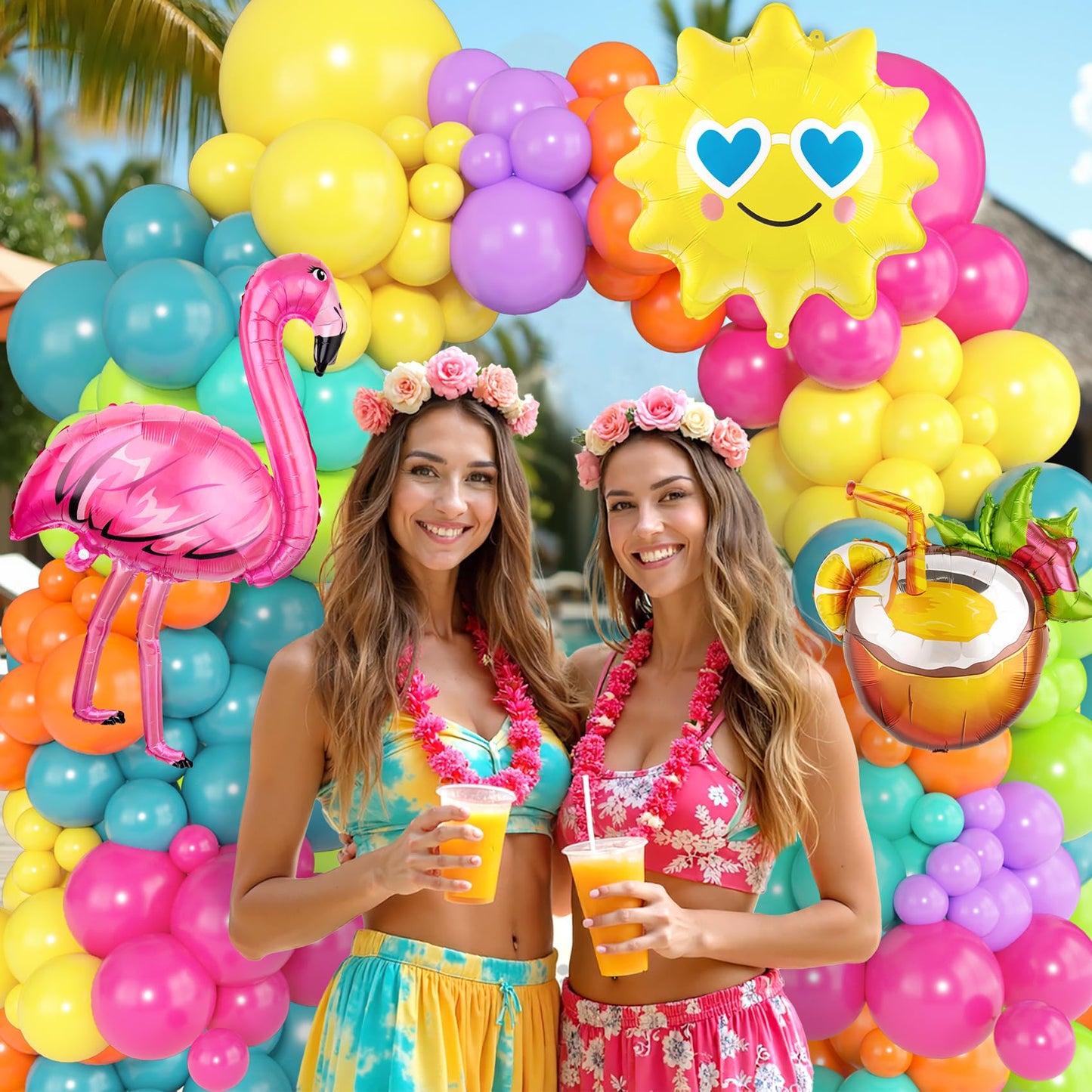 Ouddy Party 164Pcs Summer Tropical Balloon Arch Garland Kit | Hawaiian Luau, Baby Shower & Birthday Party Decorations