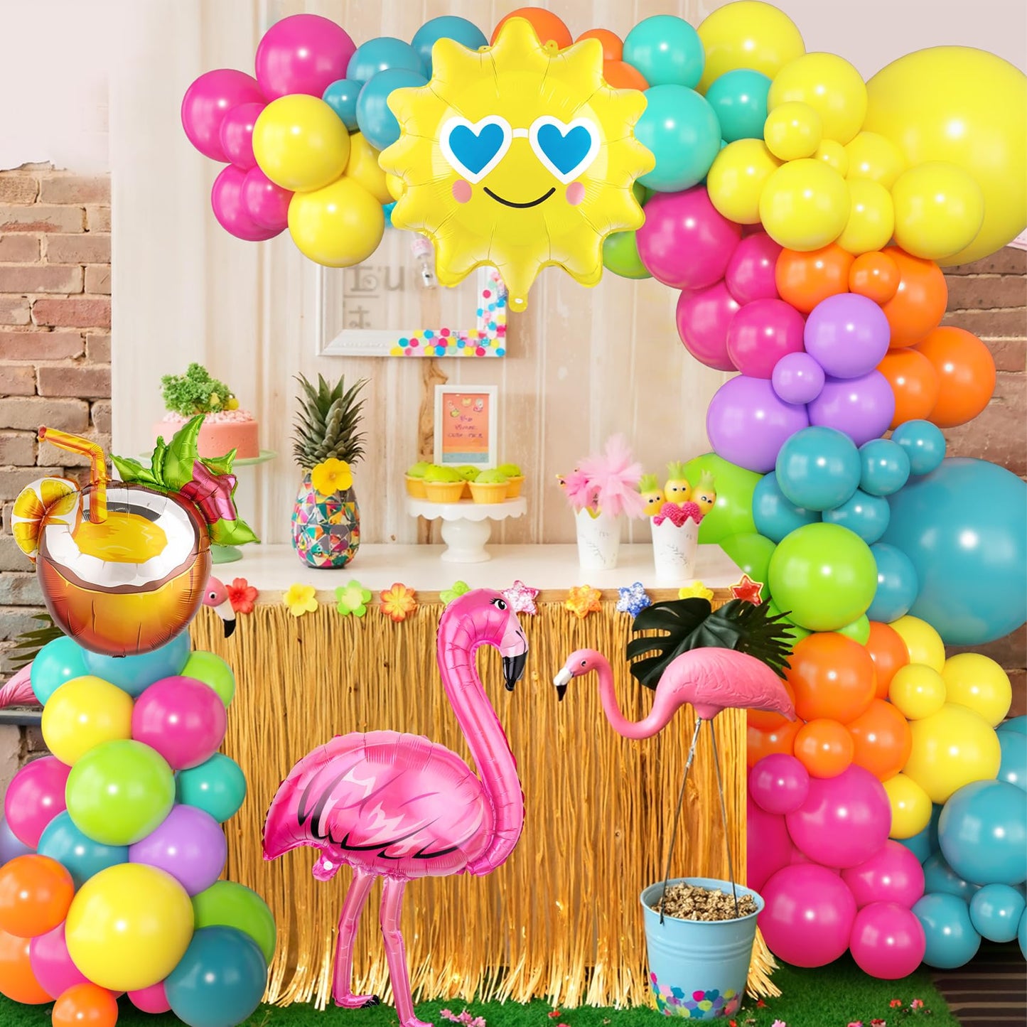 Ouddy Party 164Pcs Summer Tropical Balloon Arch Garland Kit | Hawaiian Luau, Baby Shower & Birthday Party Decorations
