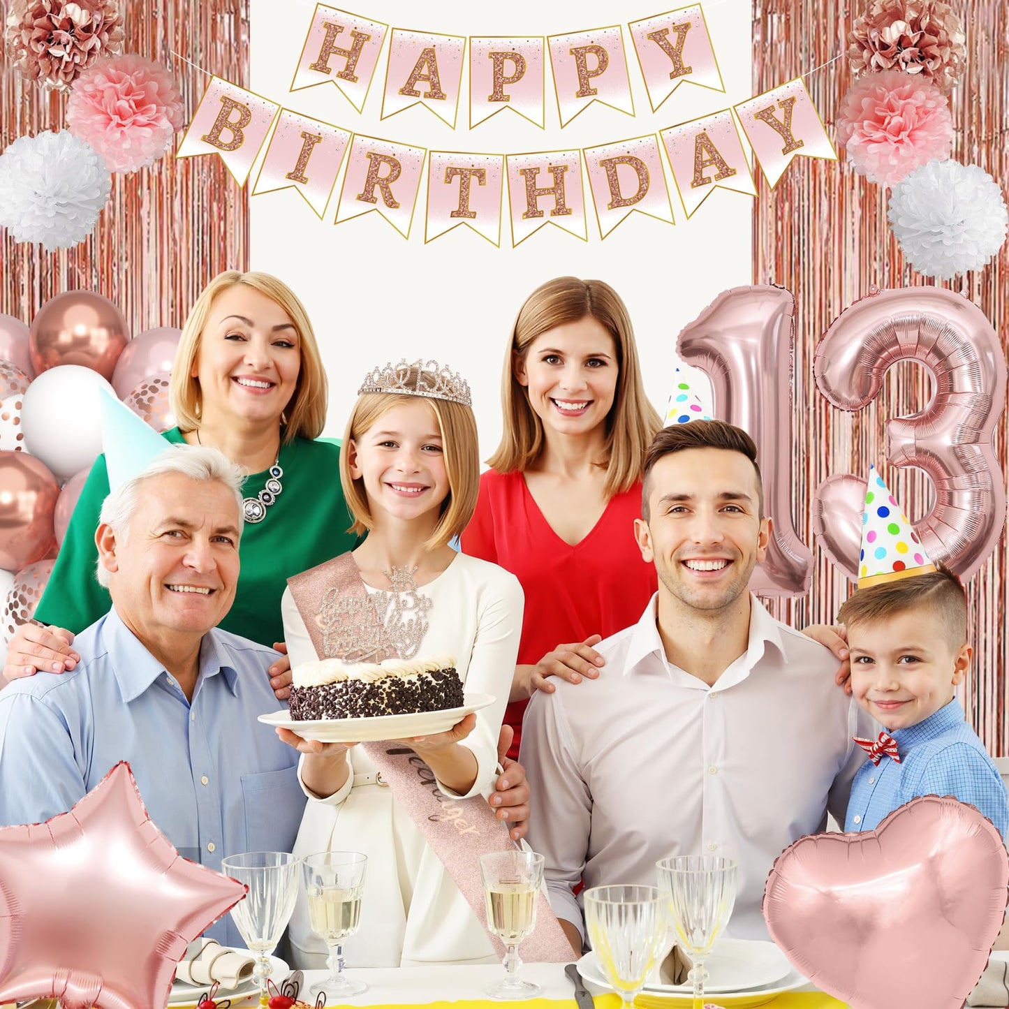 Ouddy Party 13th Birthday Decorations for Girls – Rose Gold Teenager Set