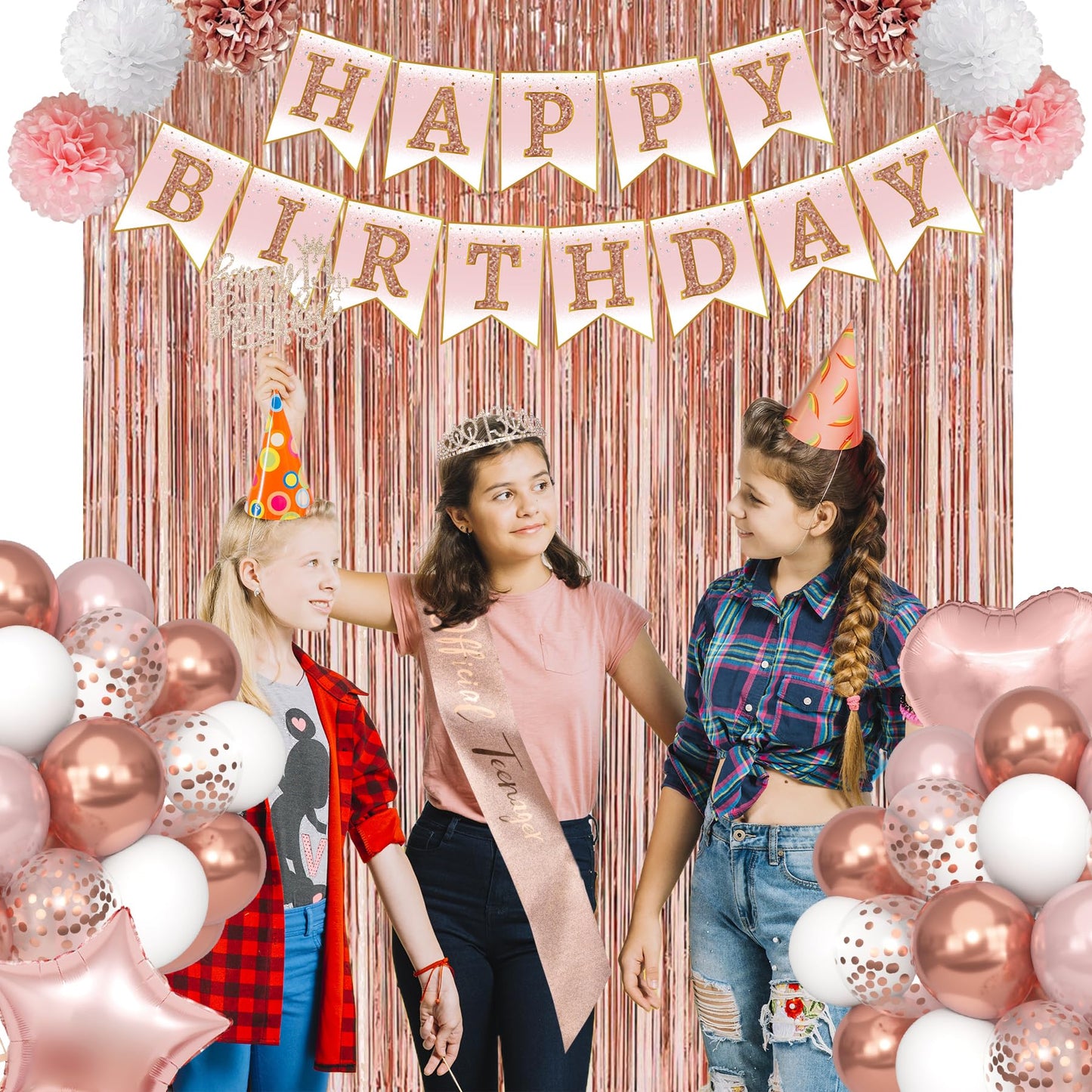 Ouddy Party 13th Birthday Decorations for Girls – Rose Gold Teenager Set