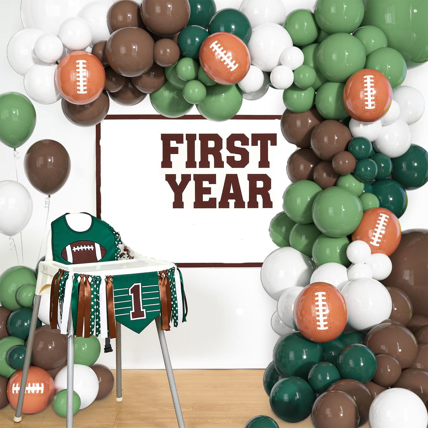 Ouddy Party 170Pcs Football Balloon Arch Kit — Sage Green, Brown, White for Sports Themed Parties