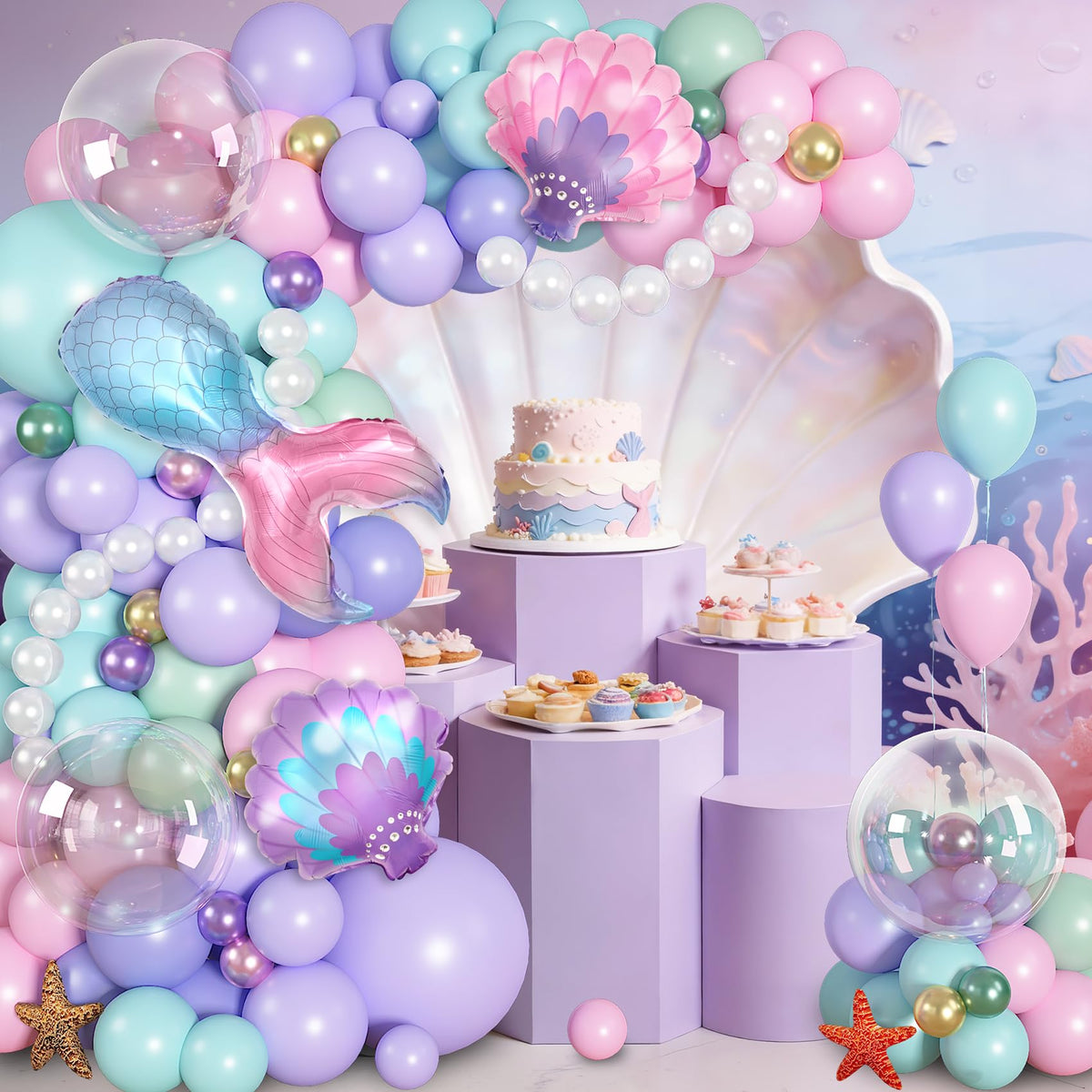 Mermaid Balloon Garland Arch Kit – 142 Pcs Pastel Party Decor | Ouddy Party