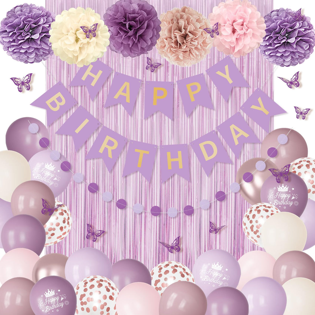 Ouddy Party Dusty Purple Birthday Decorations for Women & Girls