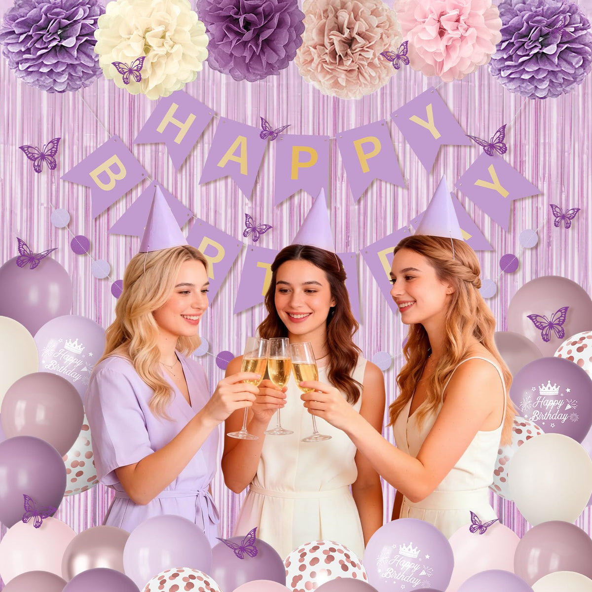 Ouddy Party Dusty Purple Birthday Decorations for Women & Girls