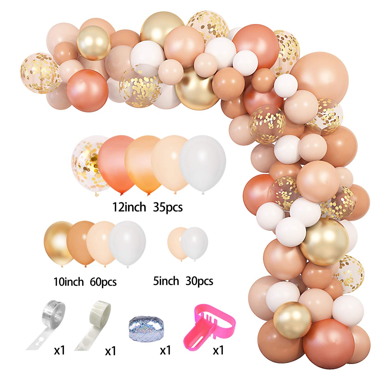 Ouddy Party Blush Balloons Arch Kit — 12in/10in/5in Latex Balloons in Peach & Rose Gold for Weddings & Parties