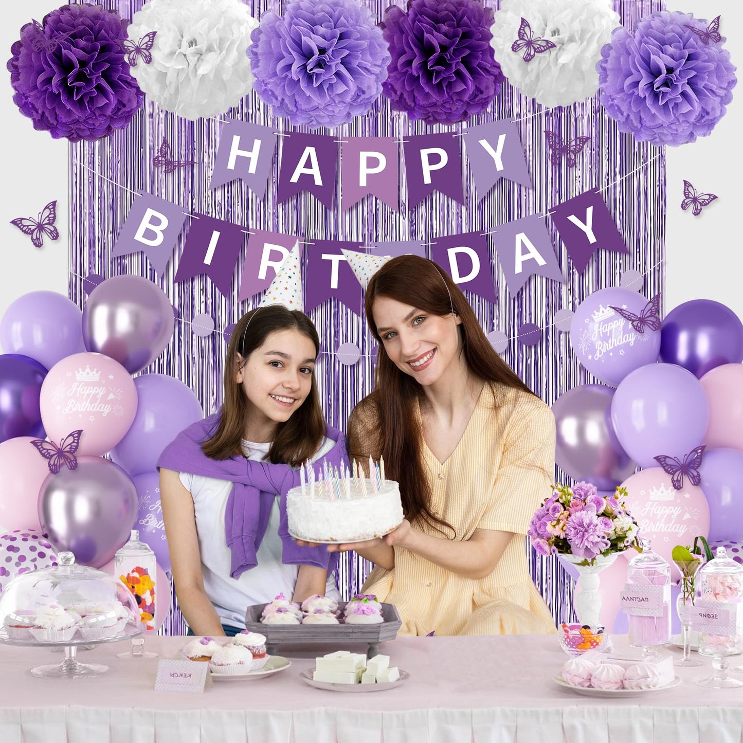 Ouddy Party Purple Birthday Decorations for Women & Girls – Confetti Balloons, Lavender Pink Theme