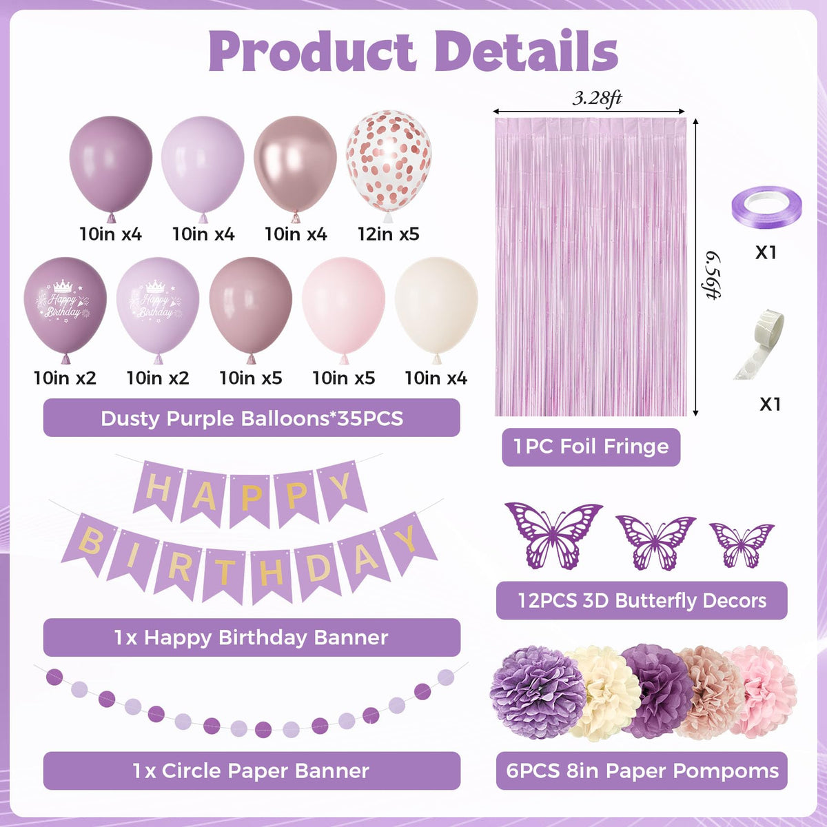 Ouddy Party Dusty Purple Birthday Decorations for Women & Girls
