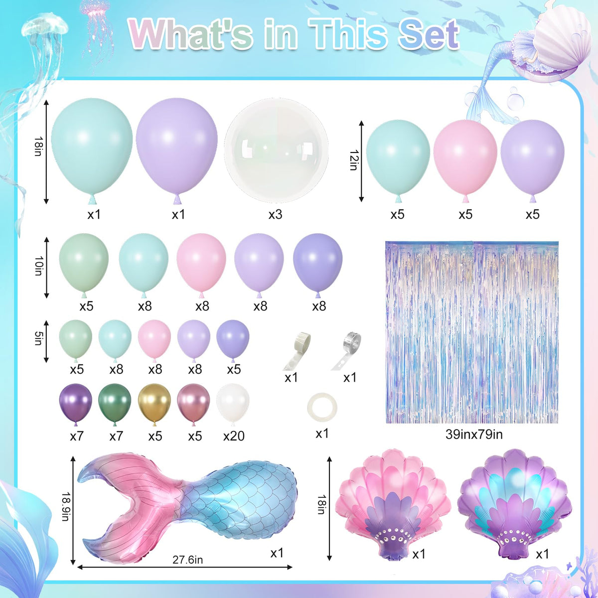 Mermaid Balloon Garland Arch Kit – 142 Pcs Pastel Party Decor | Ouddy Party
