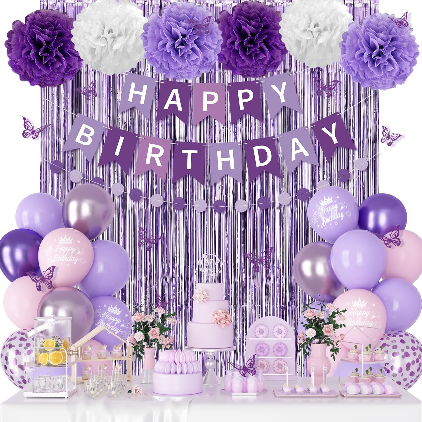 Ouddy Party Purple Birthday Decorations for Women & Girls – Confetti Balloons, Lavender Pink Theme