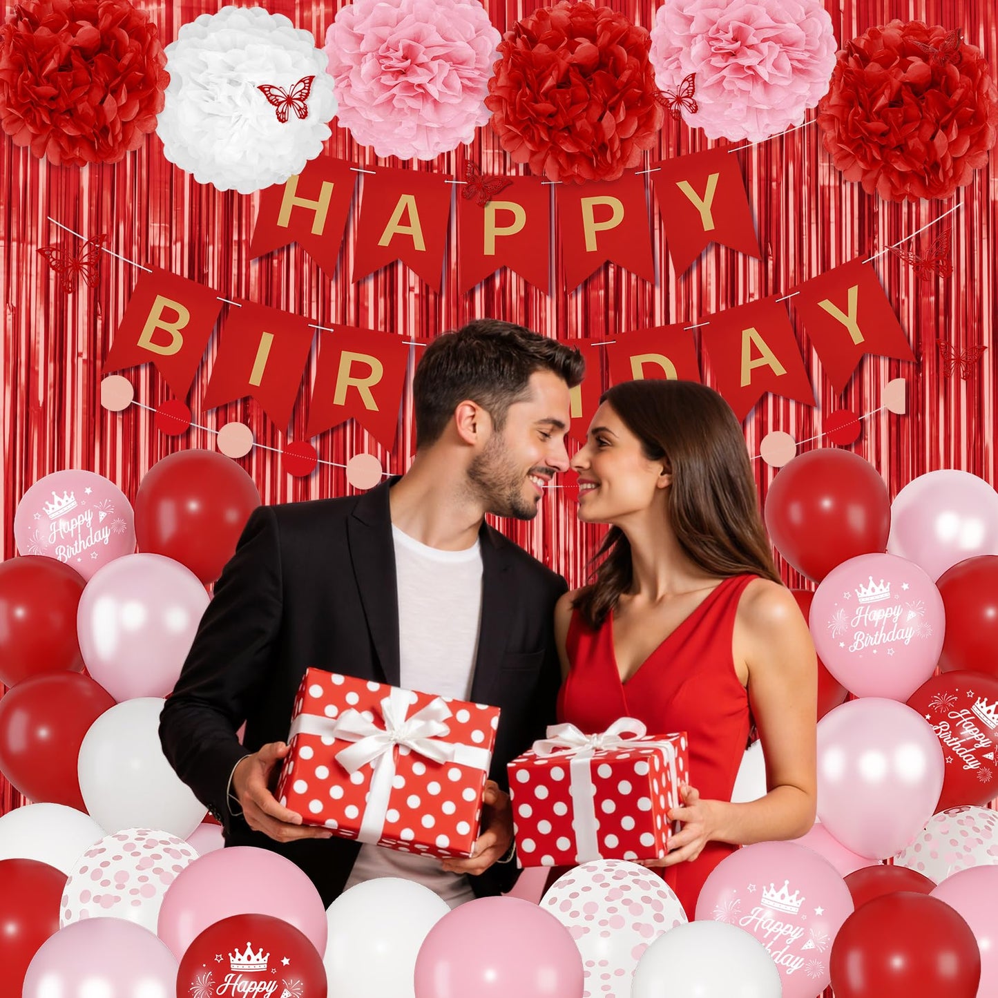 Ouddy Party Red Birthday Decorations – Confetti Balloons, Fringe Curtain, Banners & More