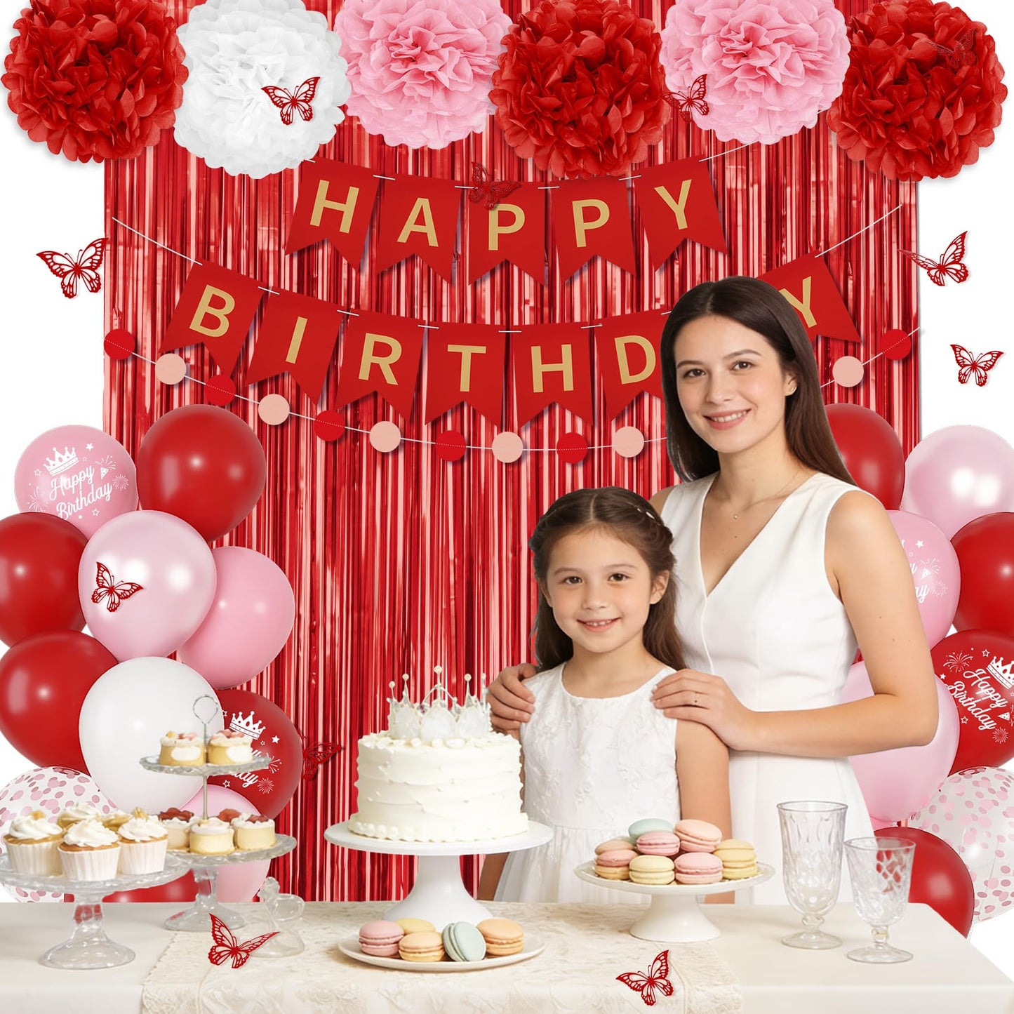 Ouddy Party Red Birthday Decorations – Confetti Balloons, Fringe Curtain, Banners & More