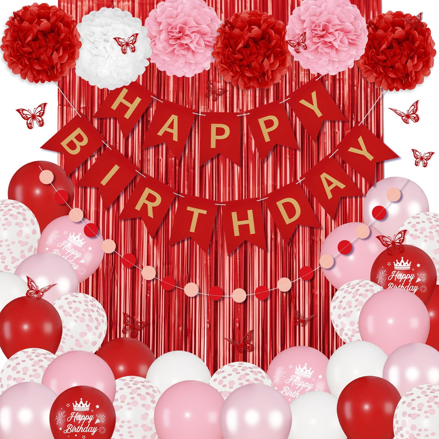 Ouddy Party Red Birthday Decorations – Confetti Balloons, Fringe Curtain, Banners & More