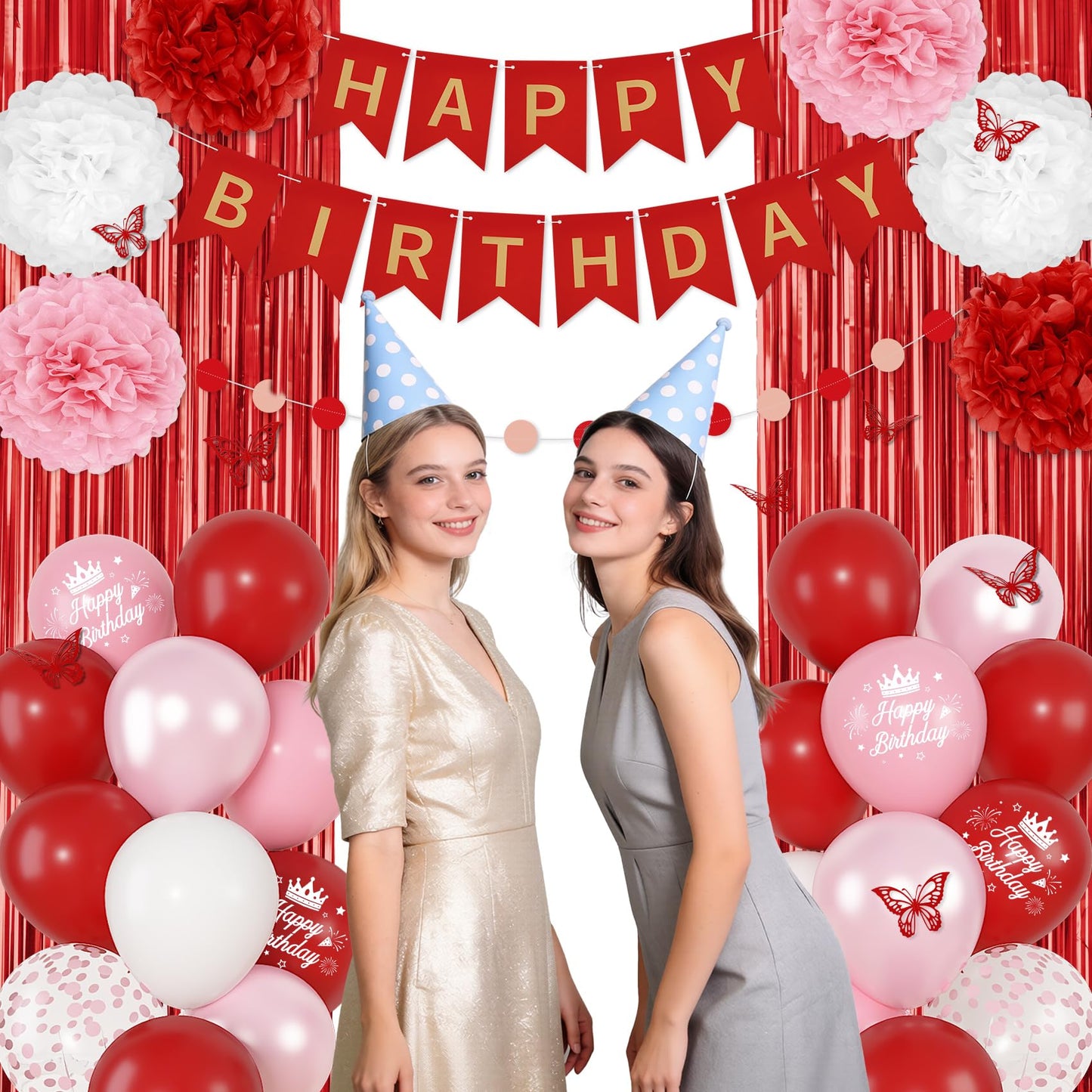 Ouddy Party Red Birthday Decorations – Confetti Balloons, Fringe Curtain, Banners & More