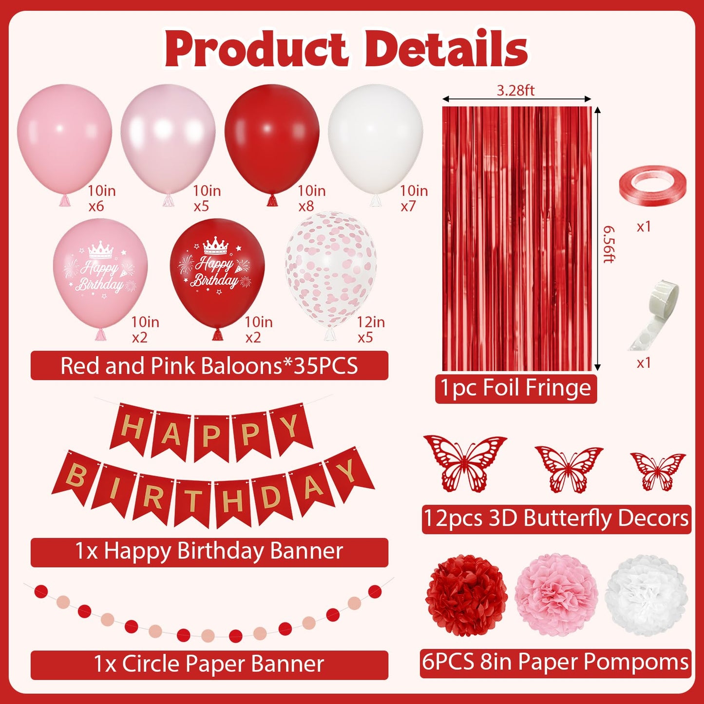 Ouddy Party Red Birthday Decorations – Confetti Balloons, Fringe Curtain, Banners & More