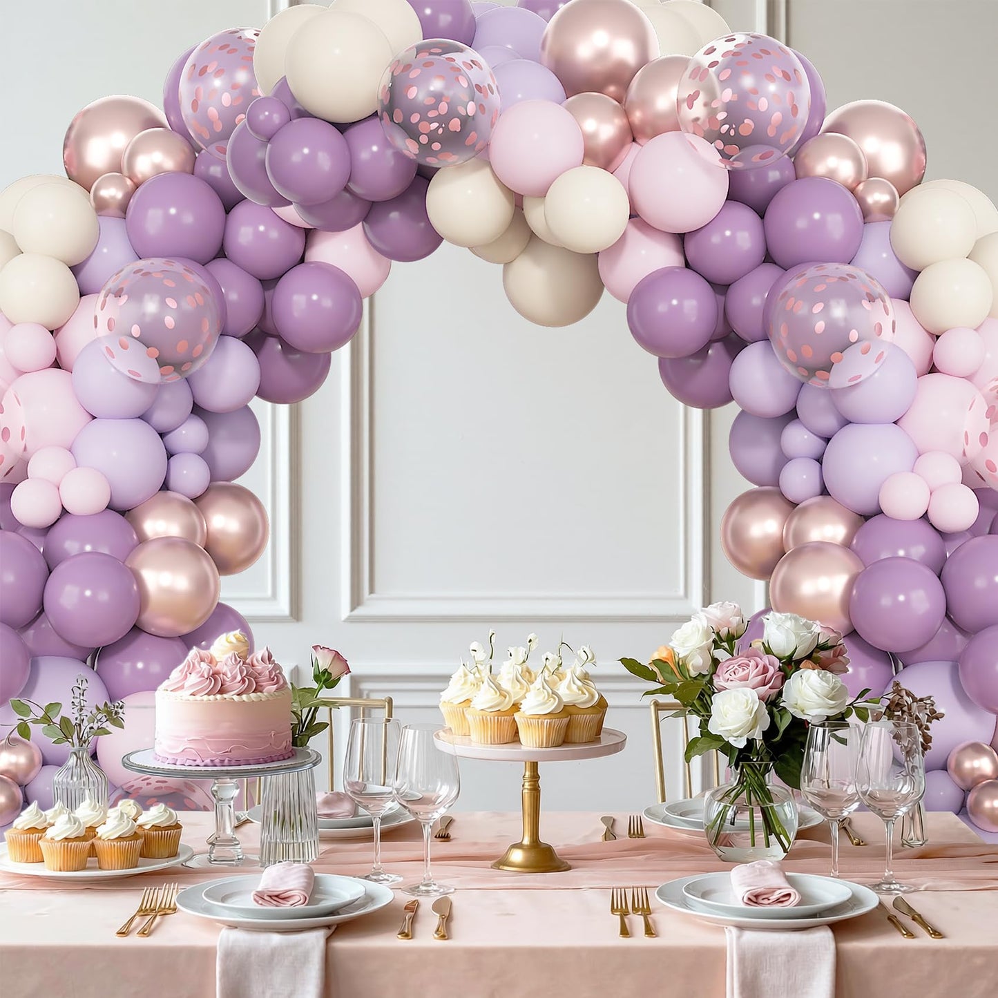 Ouddy Party 72pcs Dusty Purple Balloons Set — 12in Latex with Pink, White Sand, Lavender Confetti & Metallic Accents