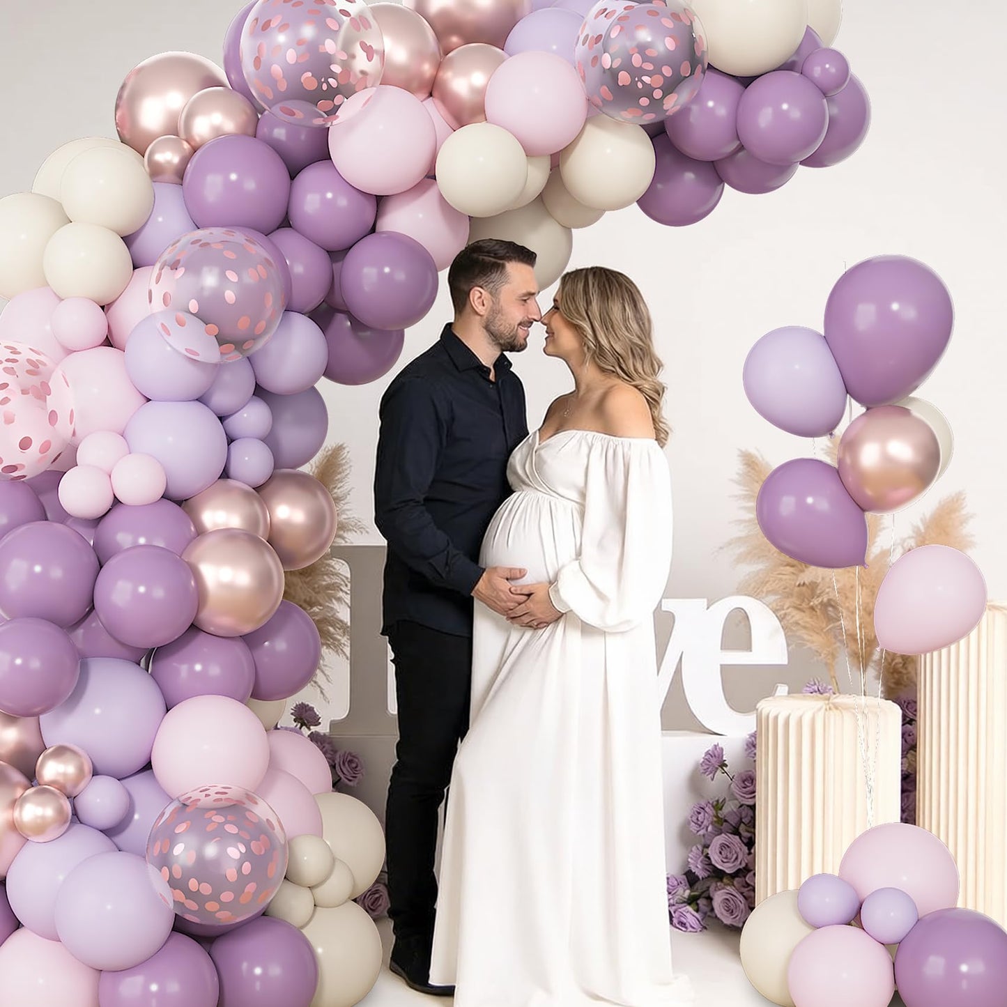 Ouddy Party 72pcs Dusty Purple Balloons Set — 12in Latex with Pink, White Sand, Lavender Confetti & Metallic Accents