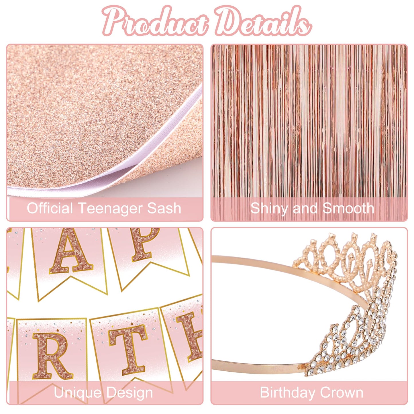 Ouddy Party 13th Birthday Decorations for Girls – Rose Gold Teenager Set