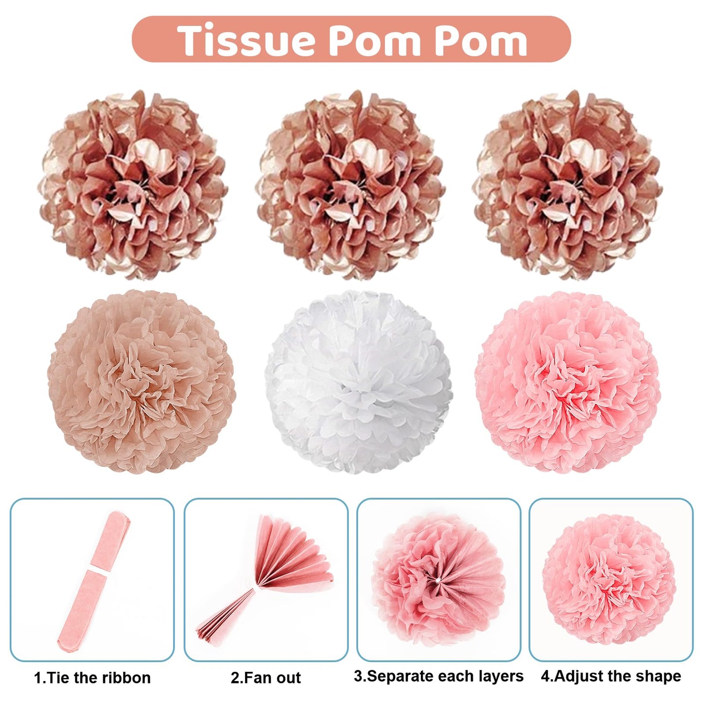 Ouddy Party Rose Gold Baby Shower Decorations – Banner, Balloons & Fringes