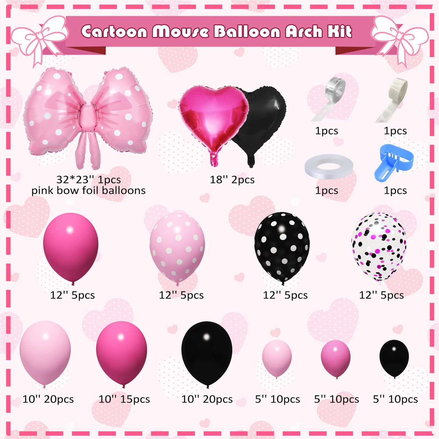 Ouddy Party Pink Mouse Balloon Garland Arch Kit for Cartoon Mouse Theme Parties