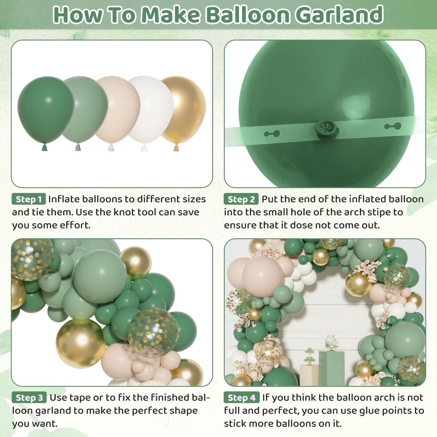 Ouddy Party Sage Green Balloon Arch Kit – 18in/12in/10in Latex Balloons