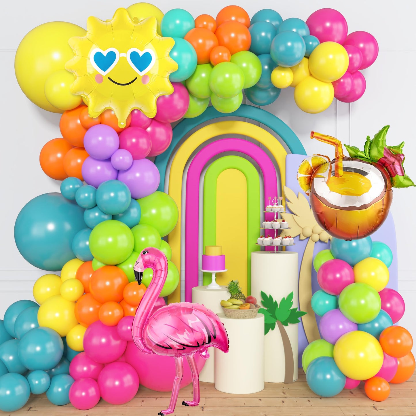 Ouddy Party 164Pcs Summer Tropical Balloon Arch Garland Kit | Hawaiian Luau, Baby Shower & Birthday Party Decorations