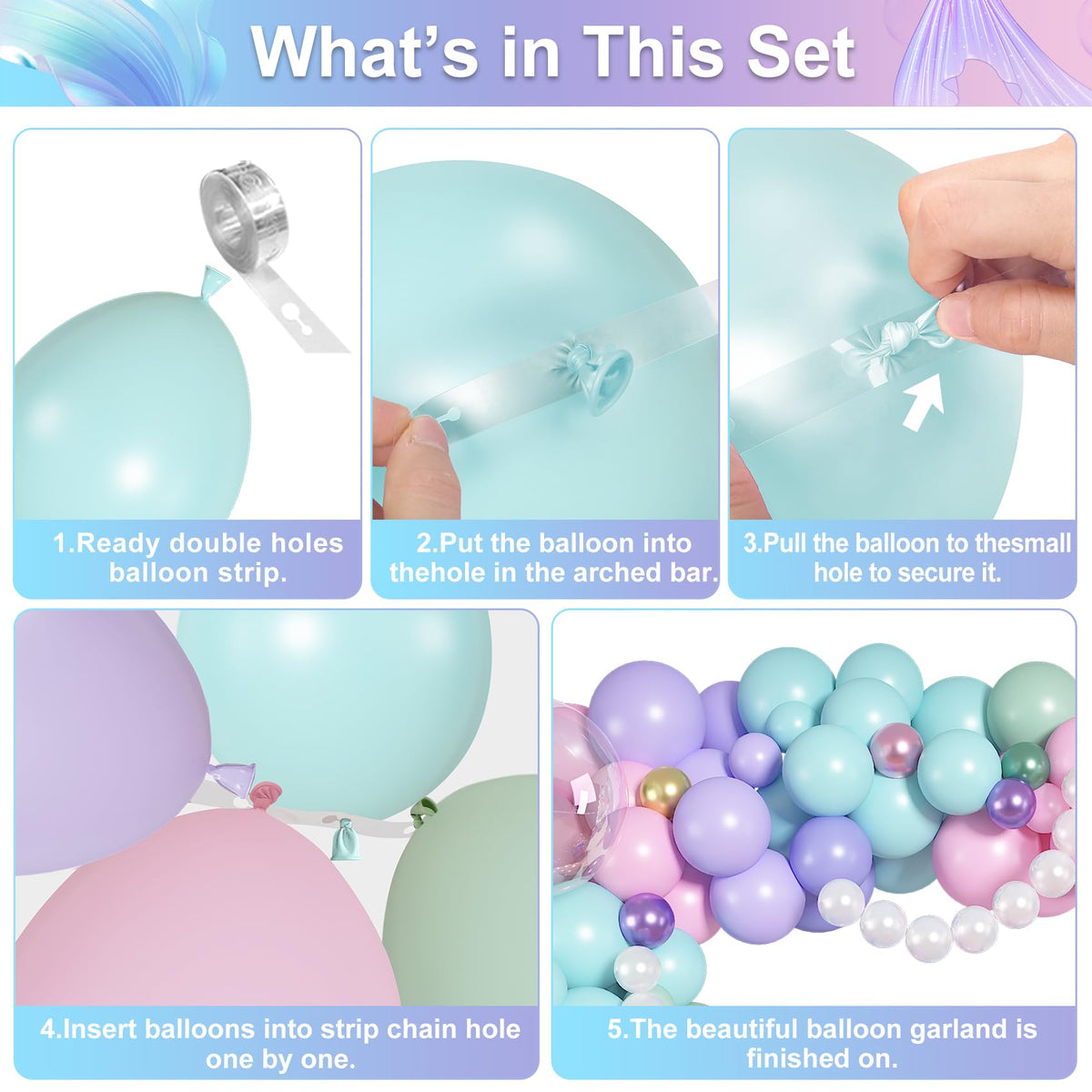 Mermaid Balloon Garland Arch Kit – 142 Pcs Pastel Party Decor | Ouddy Party