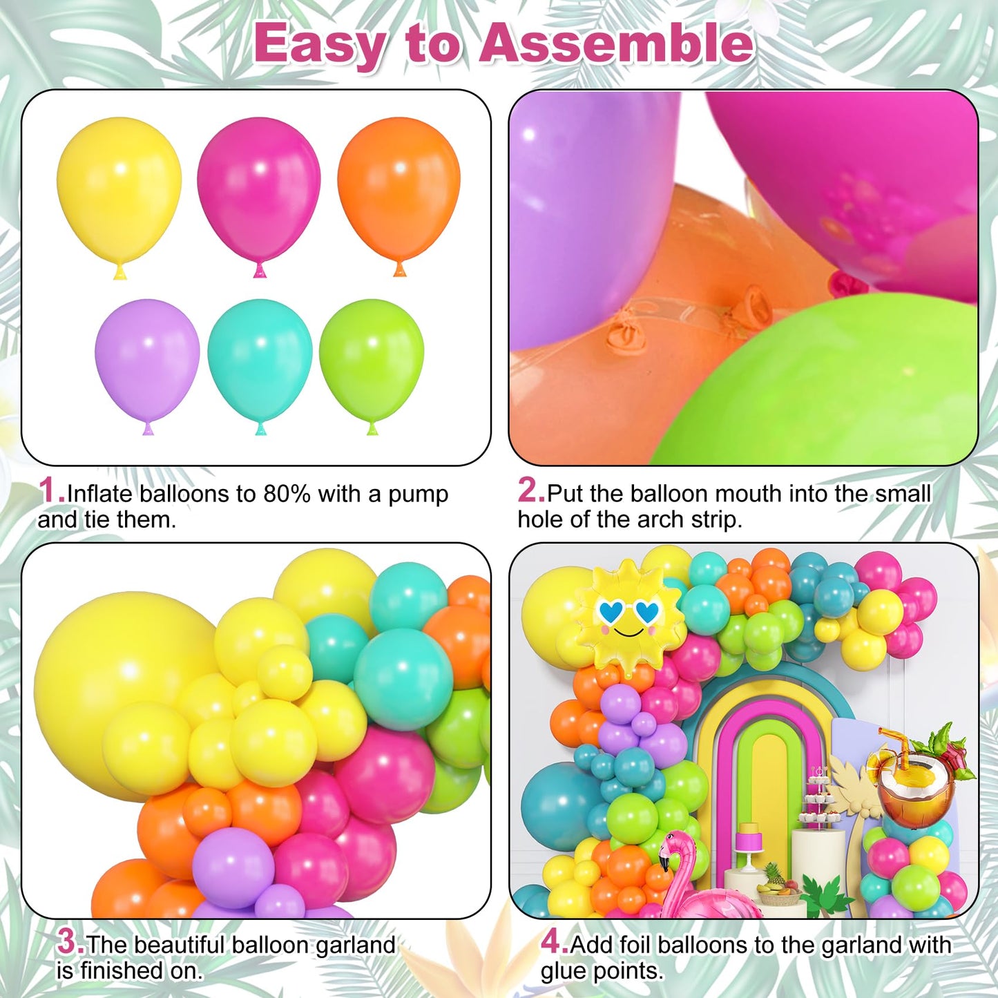 Ouddy Party 164Pcs Summer Tropical Balloon Arch Garland Kit | Hawaiian Luau, Baby Shower & Birthday Party Decorations