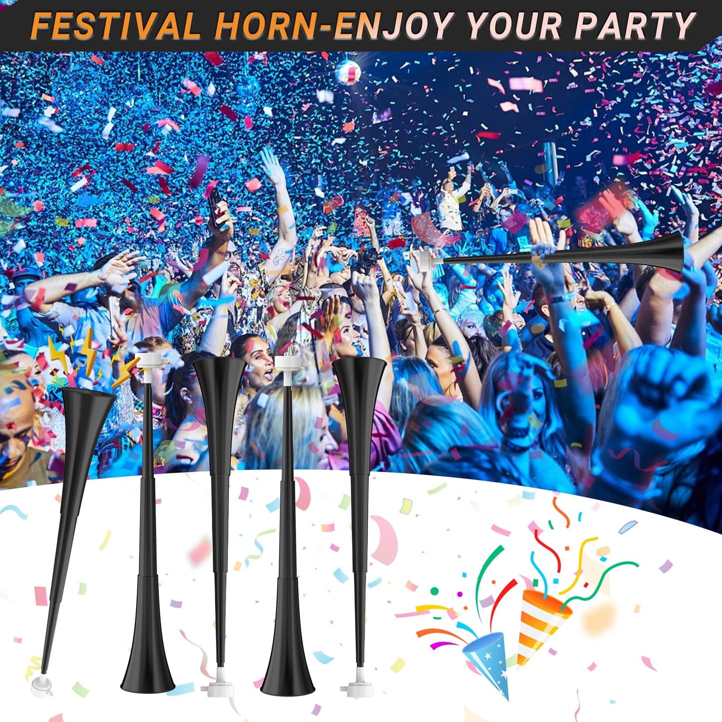 Ouffun Collapsible Stadium Horn 24in – Loud Plastic Trumpet for Sports & Events