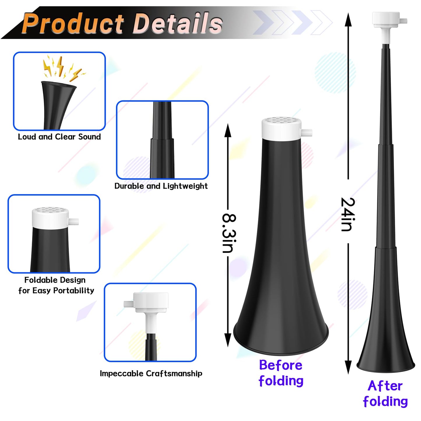Ouffun Collapsible Stadium Horn 24in – Loud Plastic Trumpet for Sports & Events