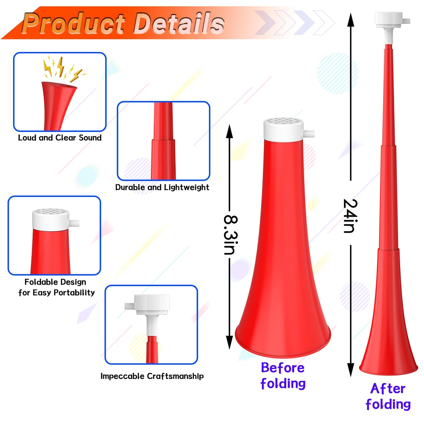 Ouffun 24-Inch Collapsible Stadium Horn – Loud ABS Vuvuzela for Sports, Events & Parties