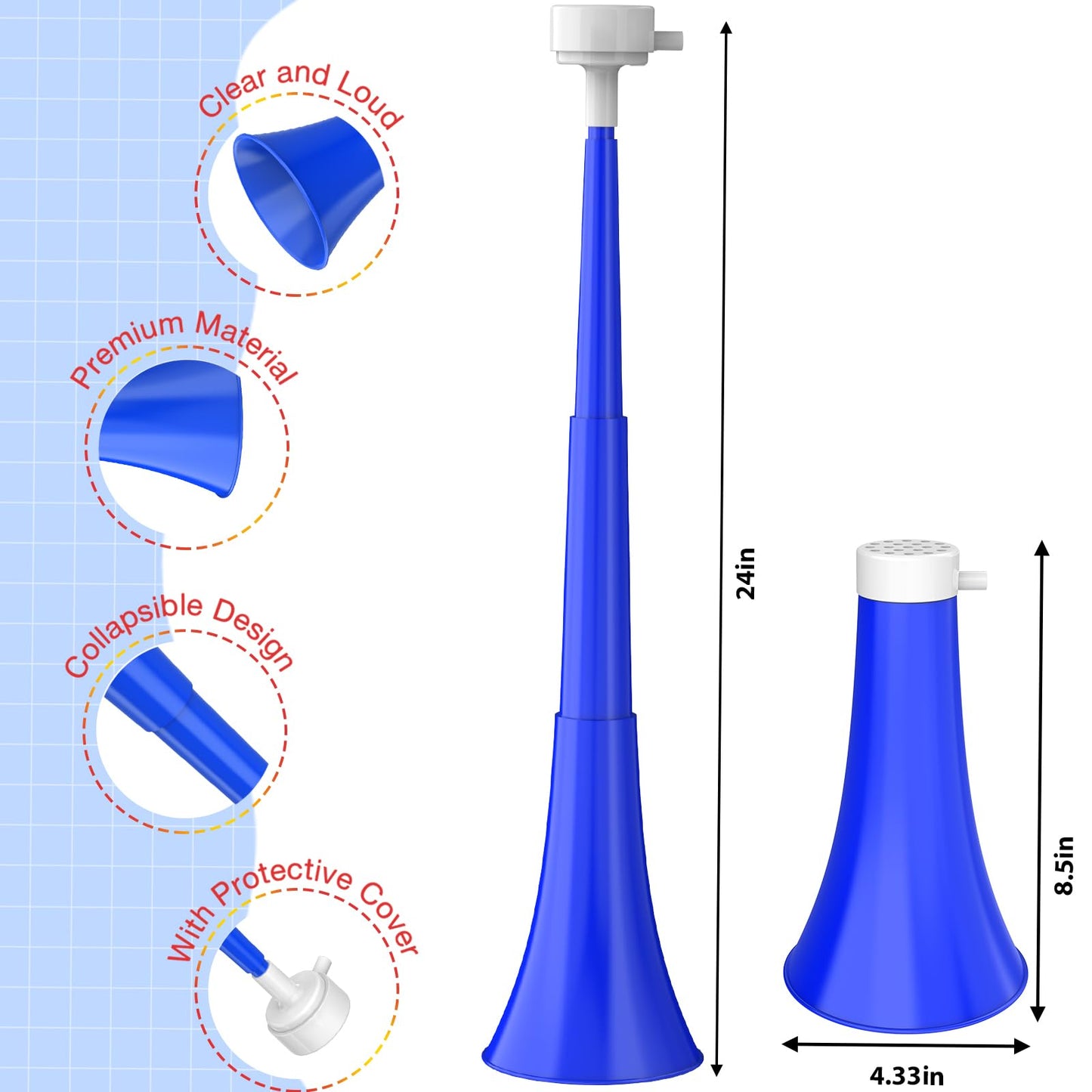 Ouffun Collapsible Stadium Horn 24-Inch | Loud Plastic Vuvuzela for Sports & Events