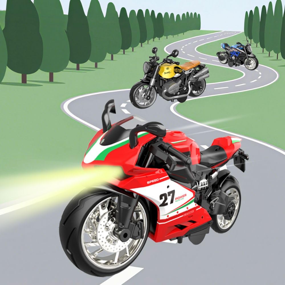 OUFOTAT Kids Motorcycle 4-Pack – Pull-Back, Light-Up, Sound Toys