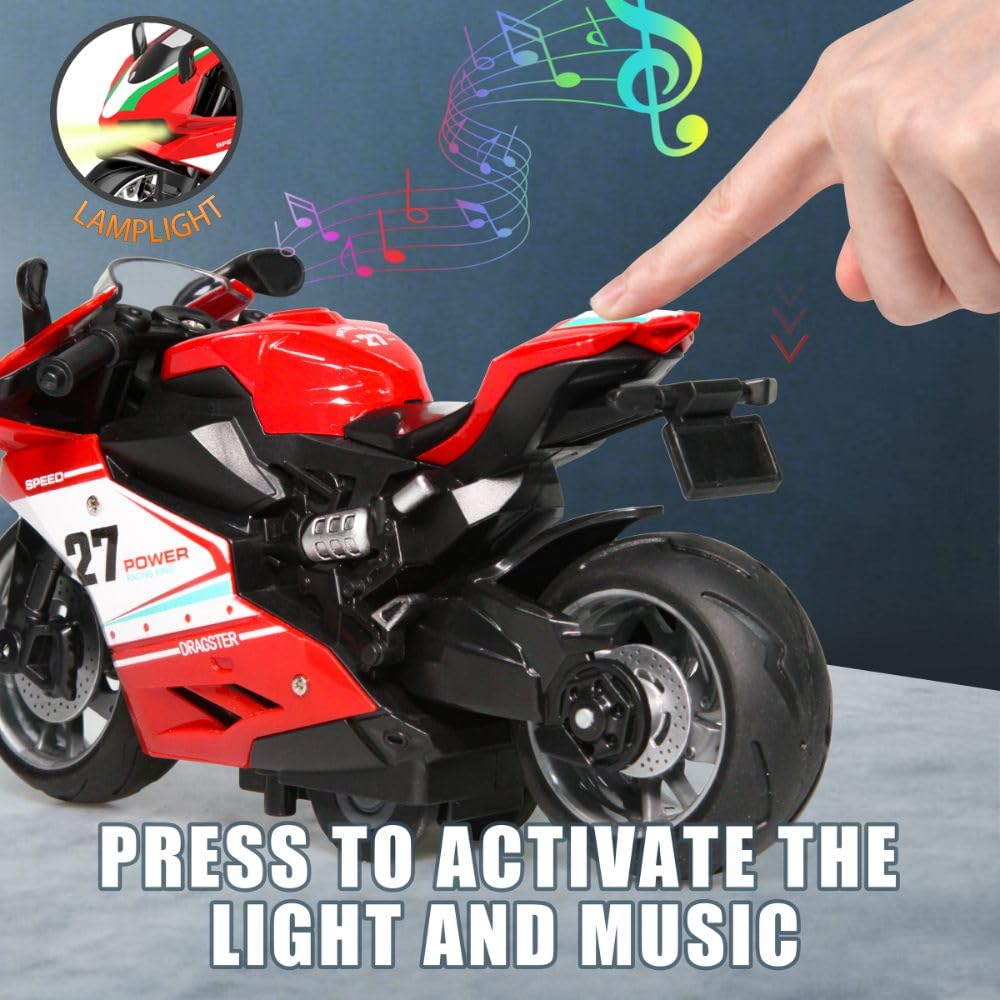 OUFOTAT Kids Motorcycle 4-Pack – Pull-Back, Light-Up, Sound Toys