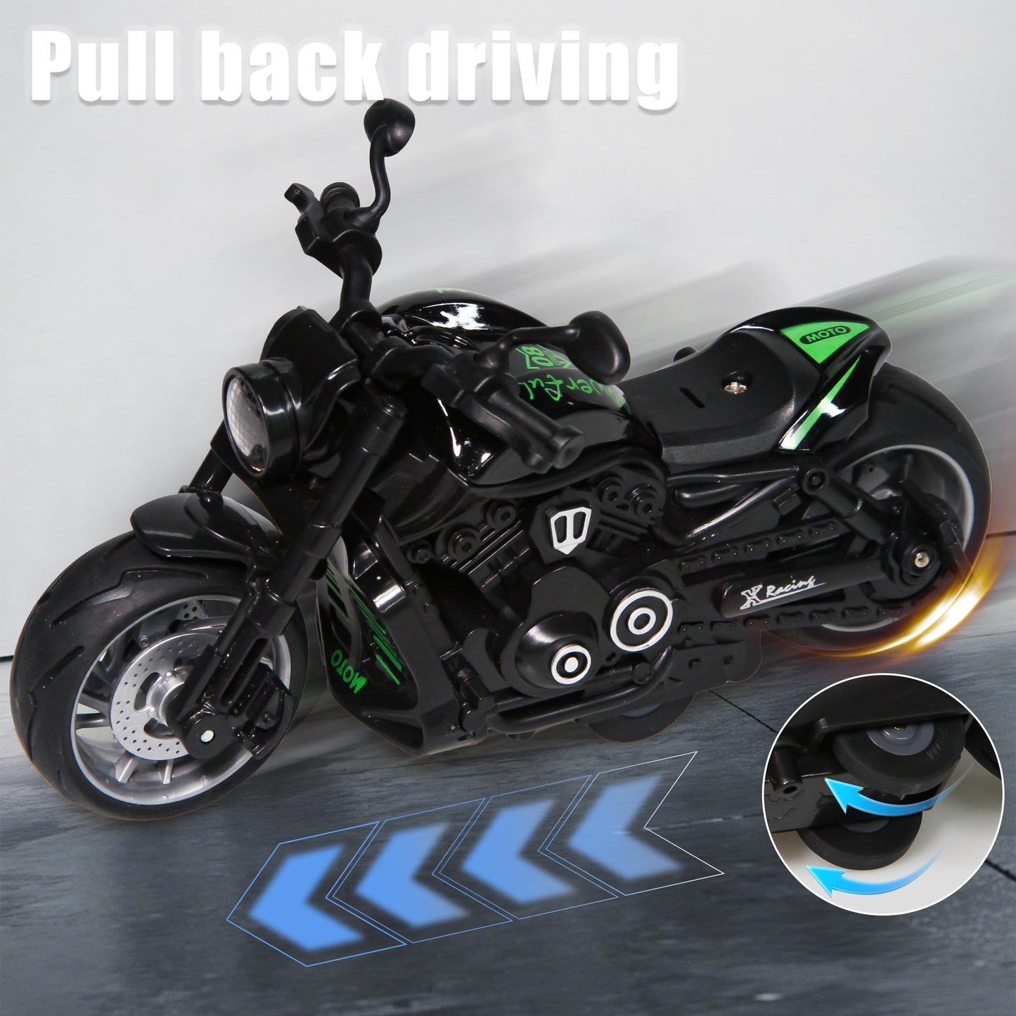 OUFOTAT Pull Back Motorcycle Toys 4 Pack – LED Lights & Realistic Sounds, Die-Cast Mini Vehicles for Kids 3+
