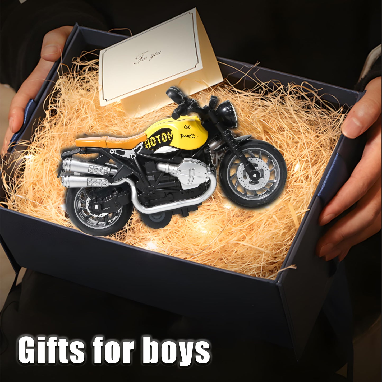 OUFOTAT Pull Back Motorcycle Toys 4 Pack – LED Lights & Realistic Sounds, Die-Cast Mini Vehicles for Kids 3+