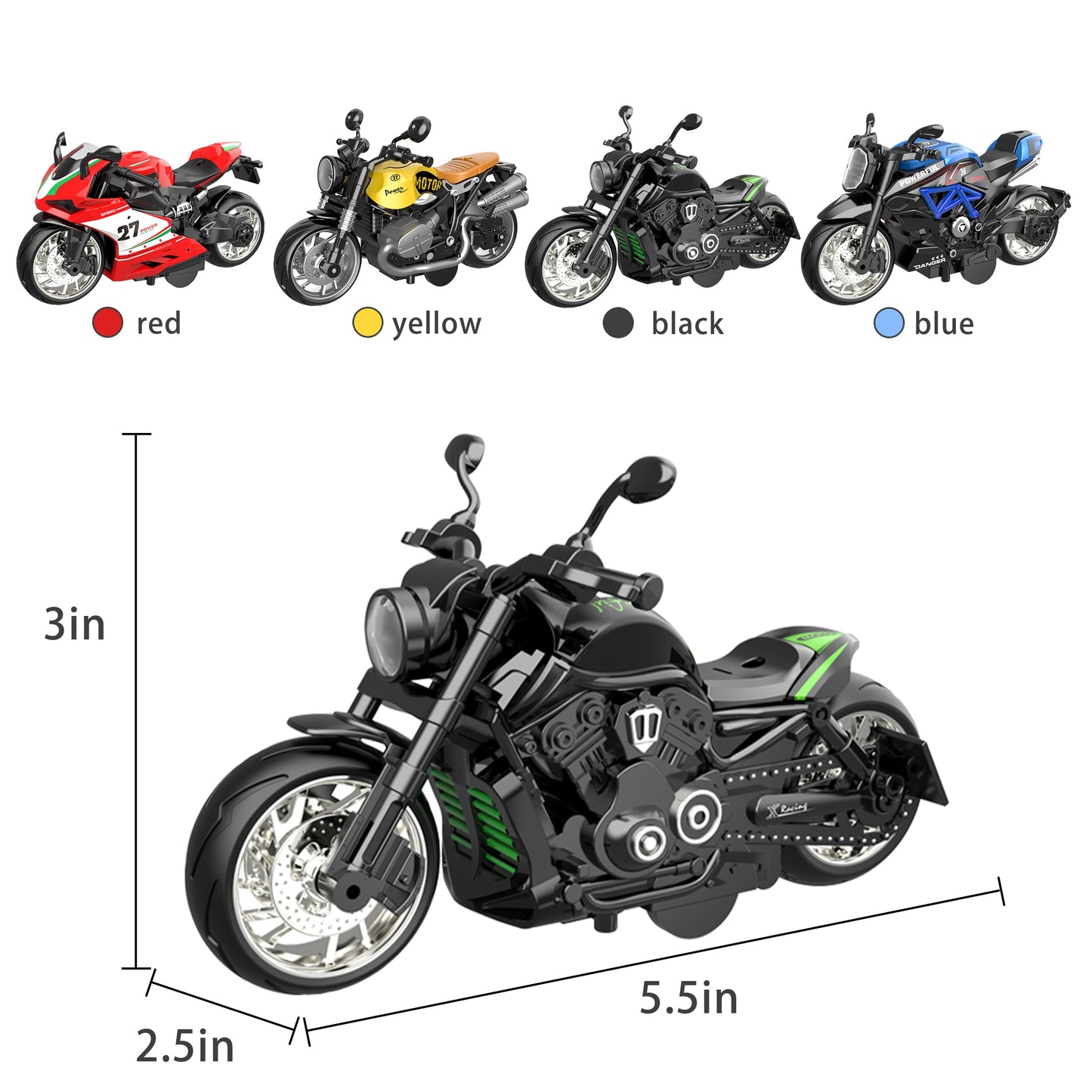 OUFOTAT Pull Back Motorcycle Toys 4 Pack – LED Lights & Realistic Sounds, Die-Cast Mini Vehicles for Kids 3+