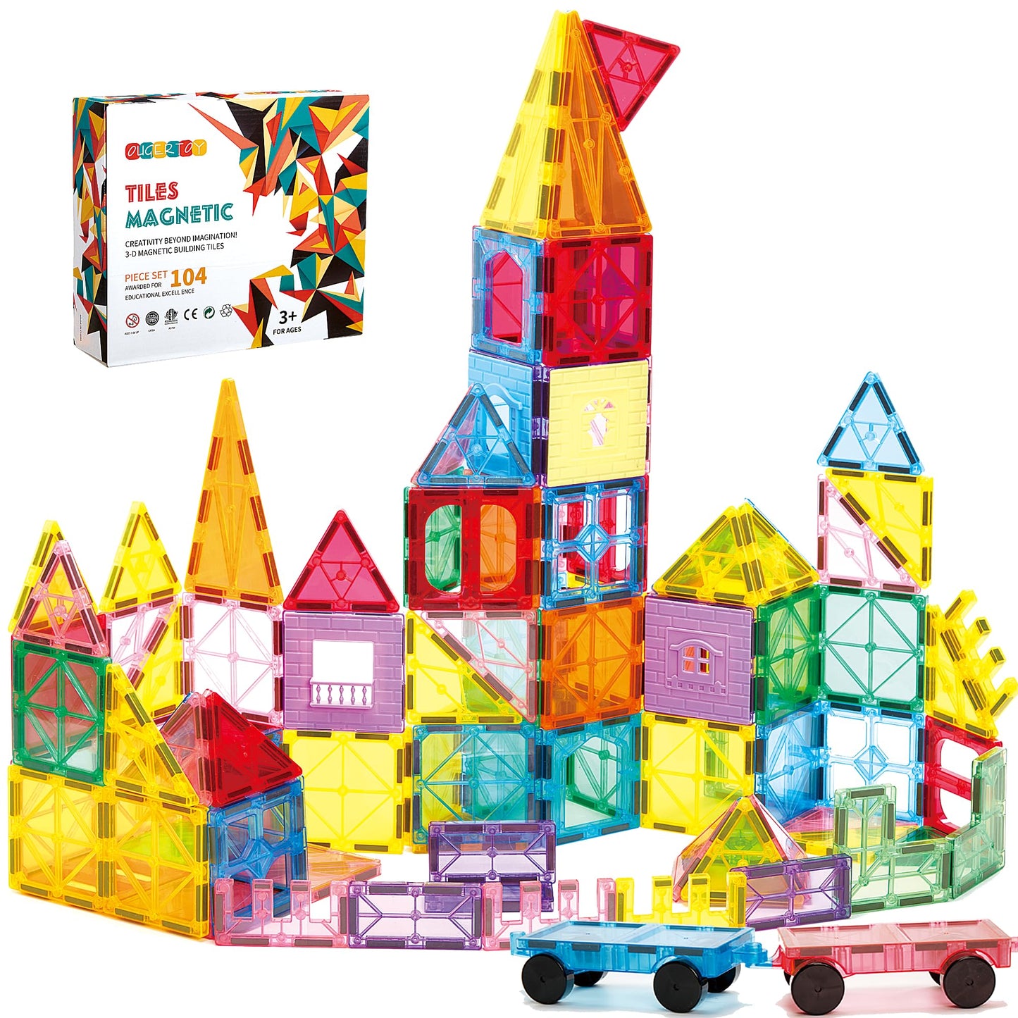 OugerToy 104PCS Magnetic Building Tiles – STEM Blocks for Kids 3-9