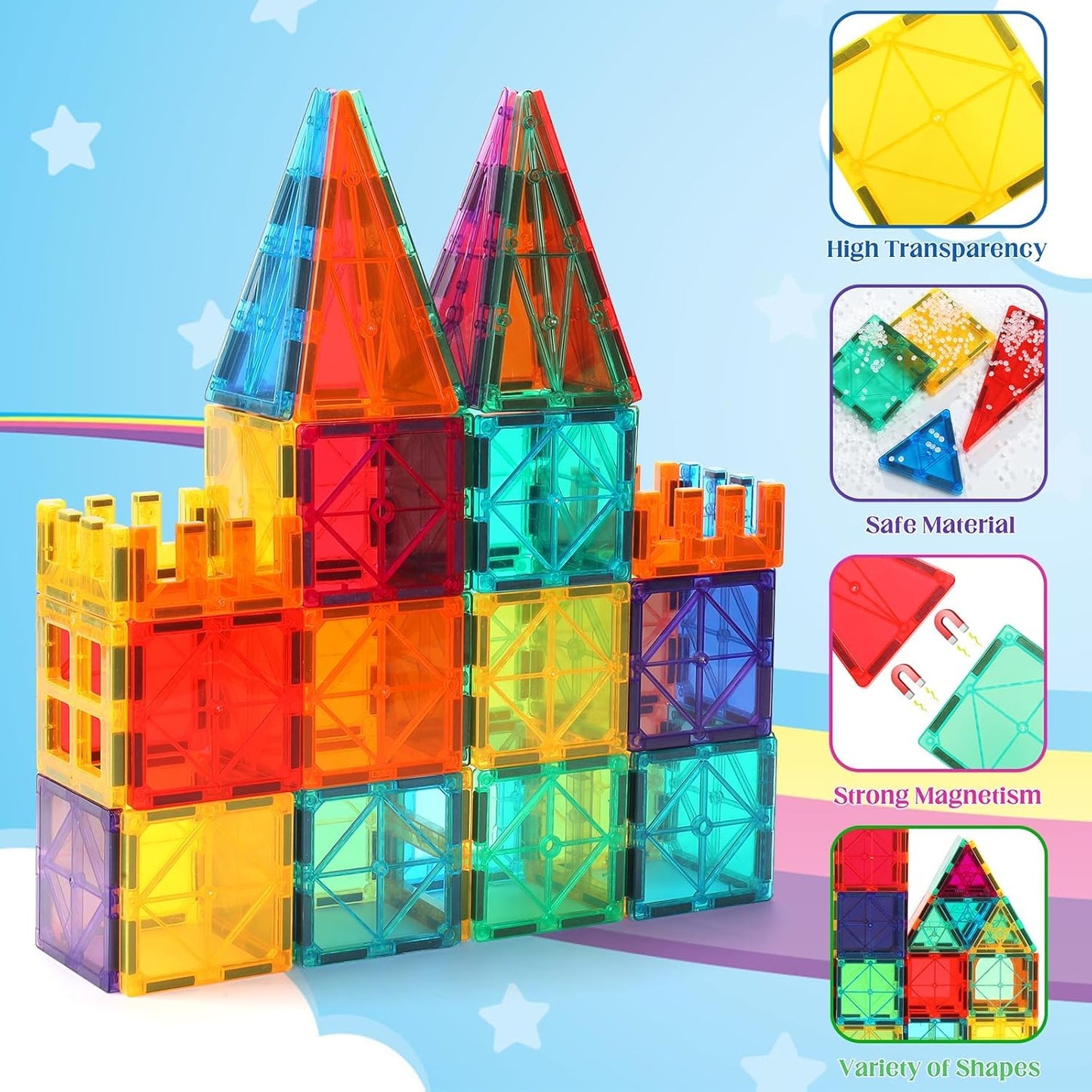 OugerToy 104PCS Magnetic Building Tiles – STEM Blocks for Kids 3-9