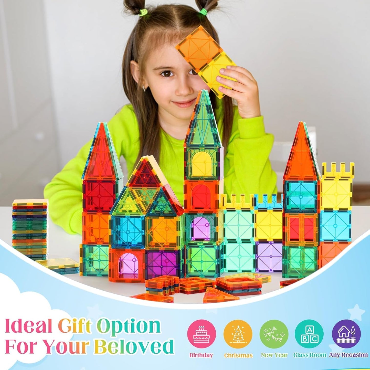OugerToy 104PCS Magnetic Building Tiles – STEM Blocks for Kids 3-9