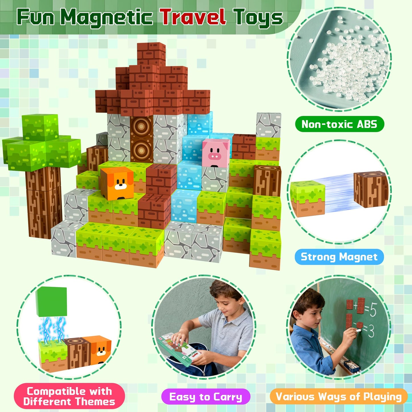 OUGUI Mini Magnetic Blocks Travel Toys – 35-Piece STEM Building Set with Iron Box | Ages 4-8