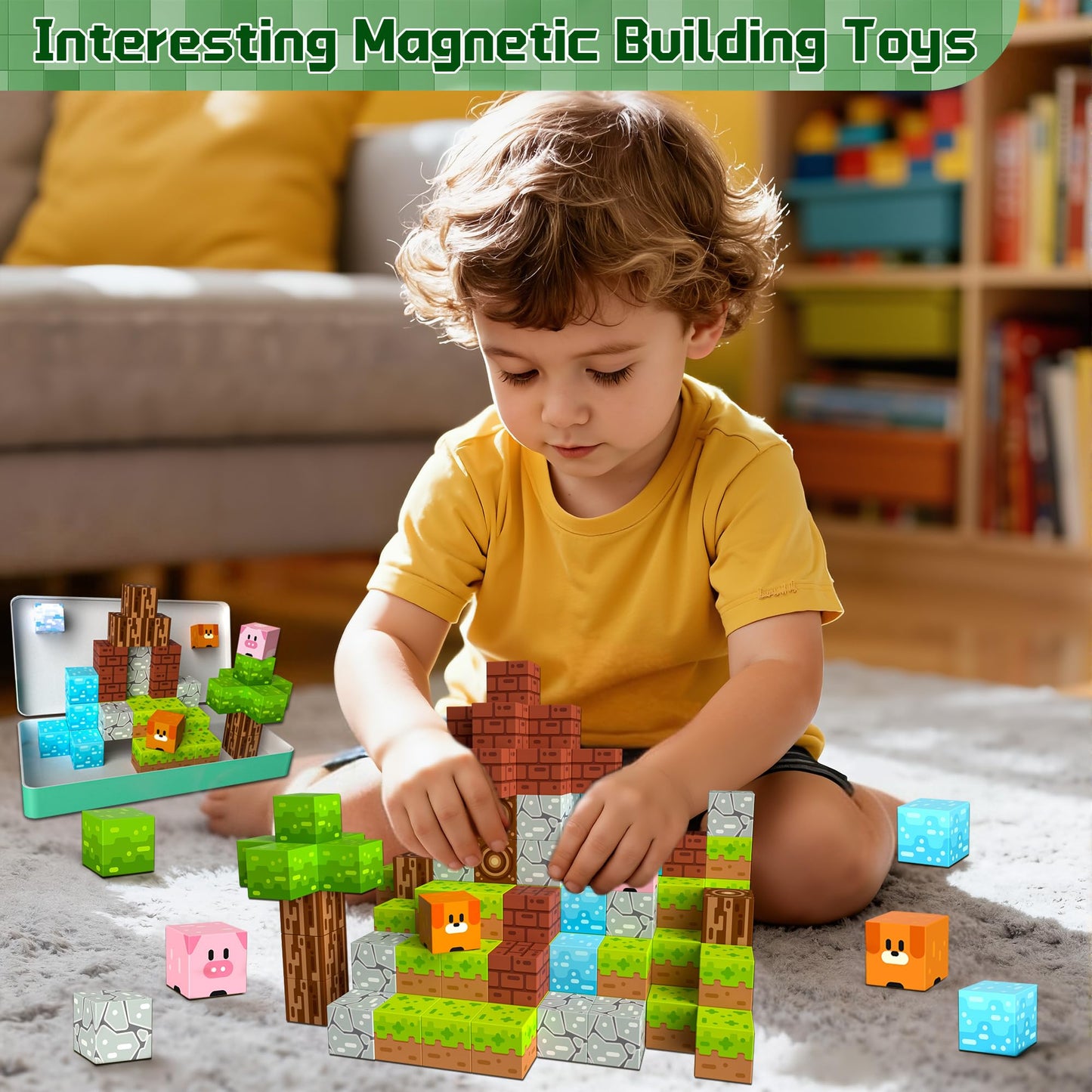 OUGUI Mini Magnetic Blocks Travel Toys – 35-Piece STEM Building Set with Iron Box | Ages 4-8