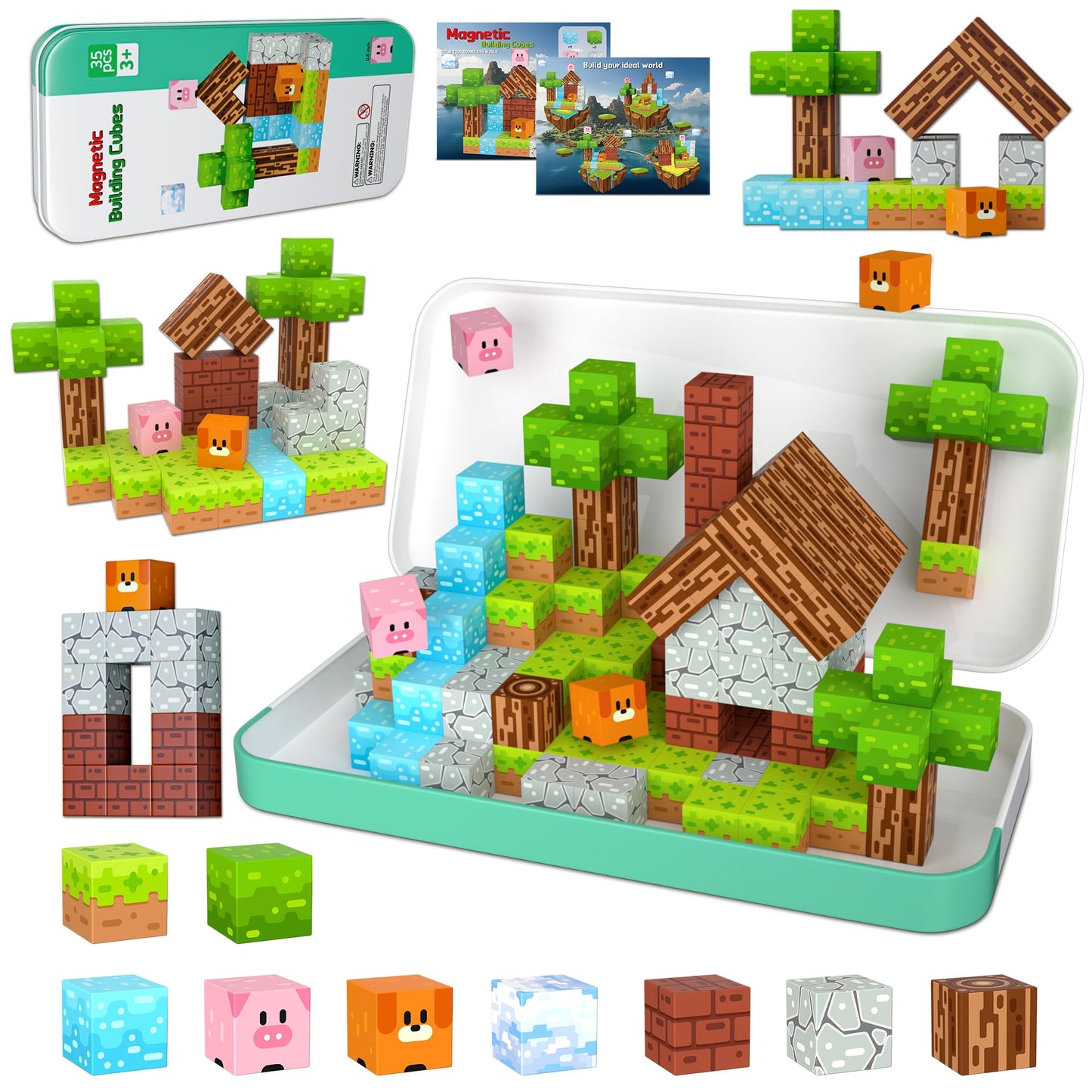 OUGUI Mini Magnetic Blocks Travel Toys – 35-Piece STEM Building Set with Iron Box | Ages 4-8