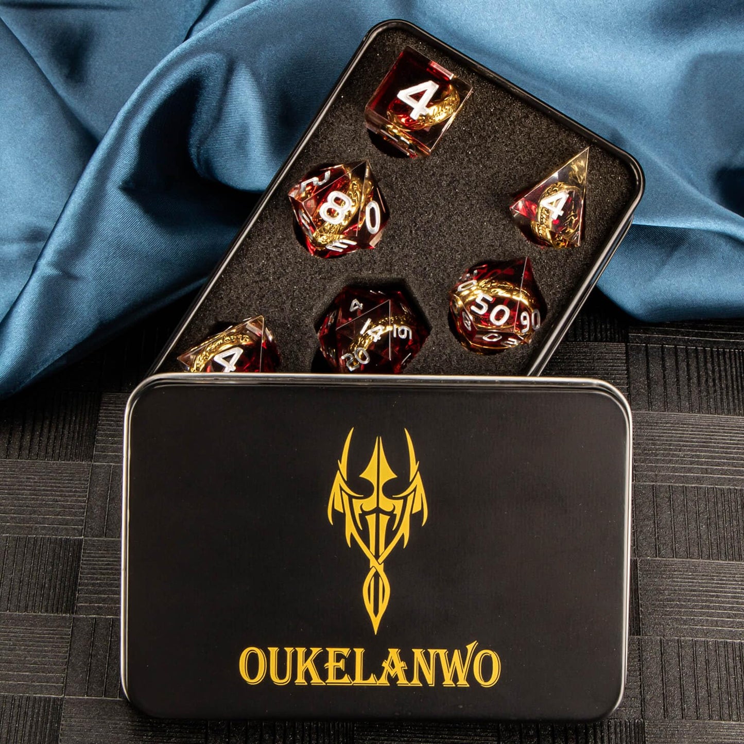 OUKELANWO Magic Lord Rings DND Dice Set – 7-Piece Ring Dice with Box