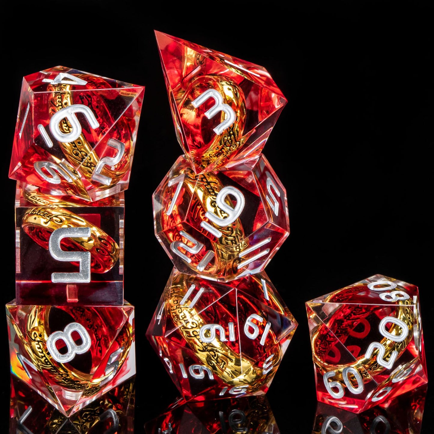 OUKELANWO Magic Lord Rings DND Dice Set – 7-Piece Ring Dice with Box