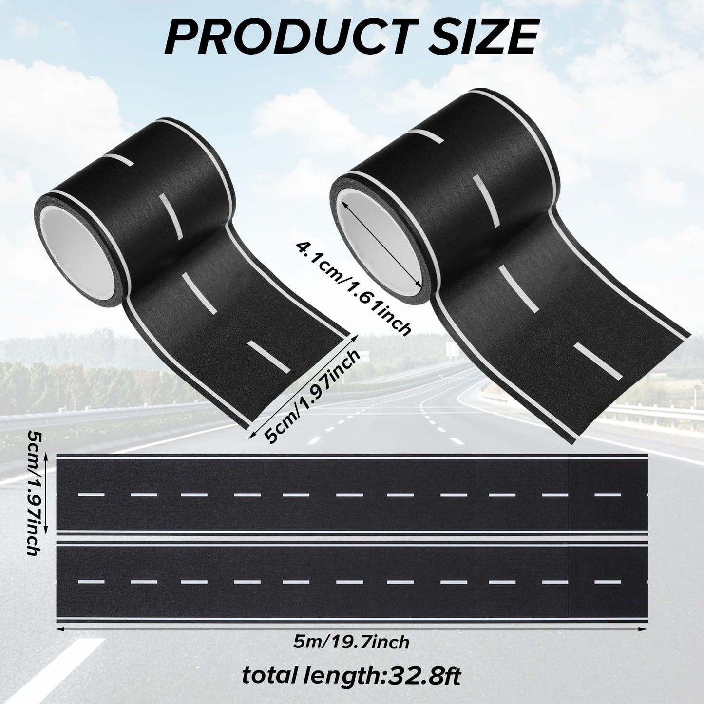 Ouligay 2PCS Road Tape for Toy Cars – Easy Stick, No Residue, Creative Kids Race Track