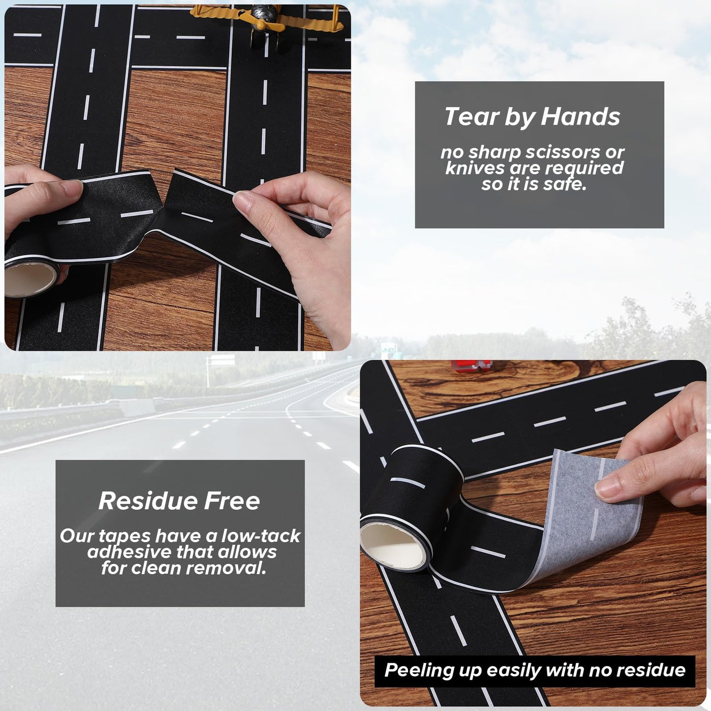 Ouligay 2PCS Road Tape for Toy Cars – Easy Stick, No Residue, Creative Kids Race Track