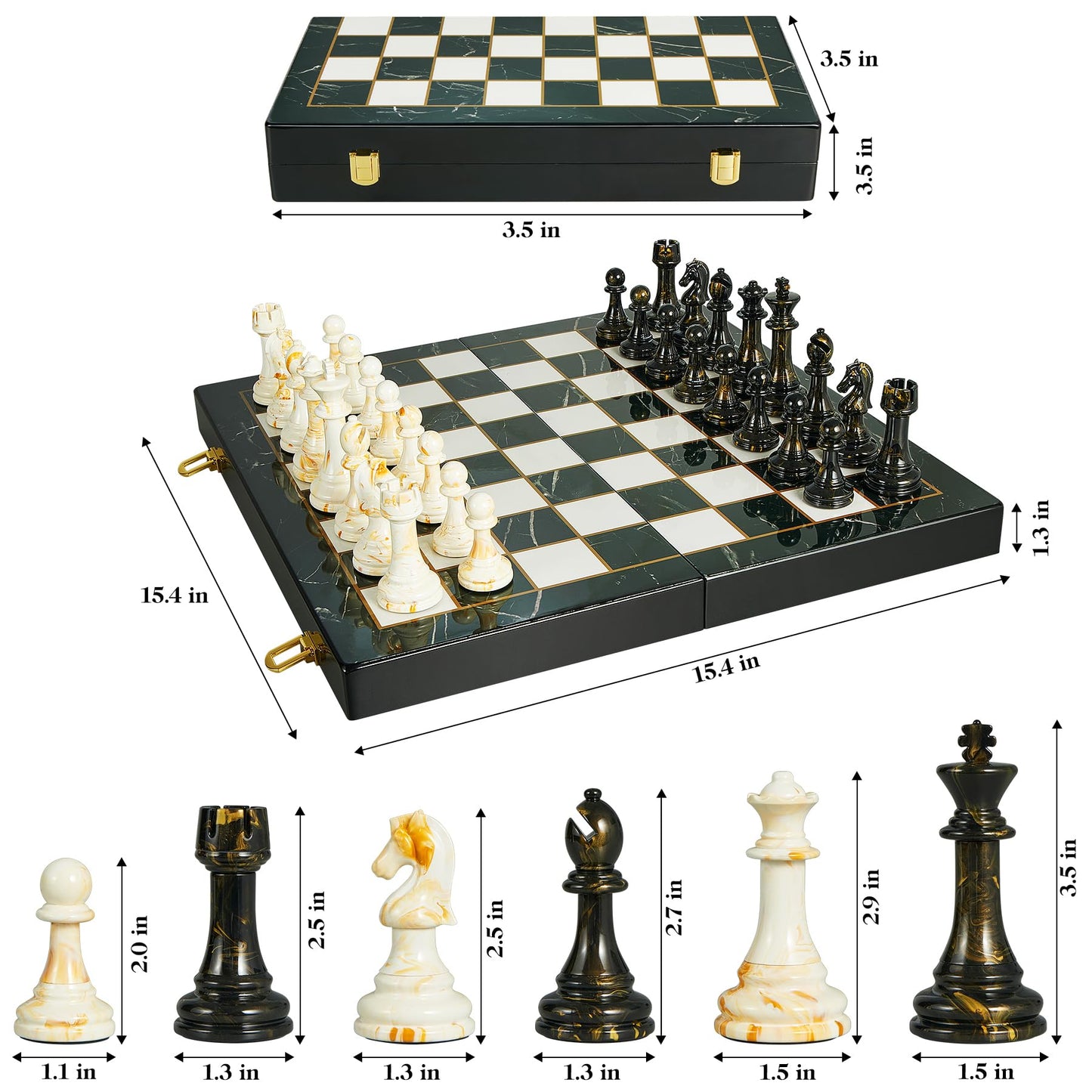 Oumoda 15-Inch Large Chess Set with Extra Queens | Weighted Acrylic Pieces & Folding Marble Board