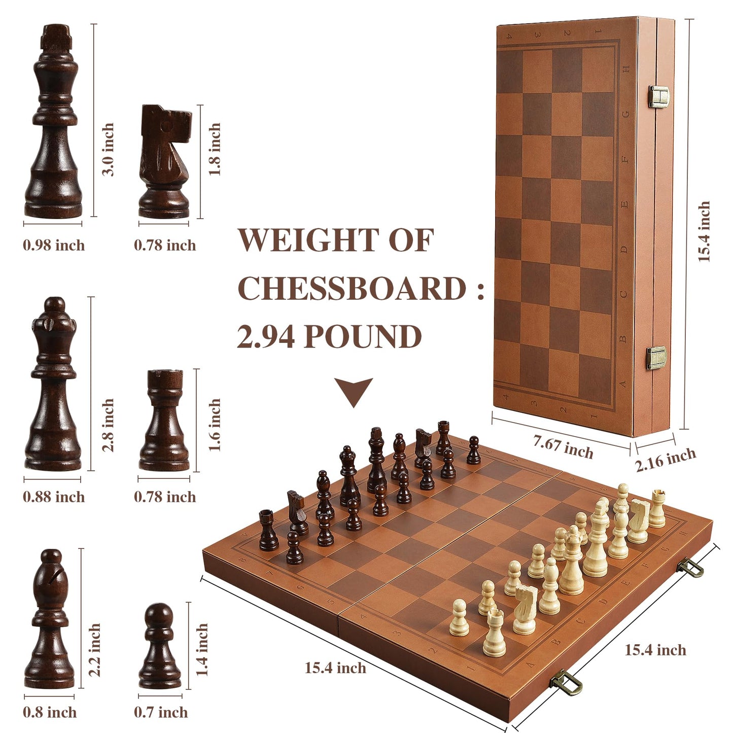 OUMODA Magnetic Chess Set – 15-4 Inch Leather Board, Handmade Pieces, 2 Bonus Queens, Foldable Travel